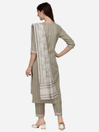 Floral Embroidered & Thread Work Kurta With Pant & Dupatta Set, Multicolor - Hiral Fashion - Distacart