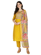 Embroidered Kurta With Pant & Printed Dupatta Set, Multicolor - Hiral Fashion - Distacart