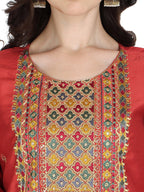 Embroidered Kurta With Pant & Printed Dupatta Set, Multicolor - Hiral Fashion - Distacart
