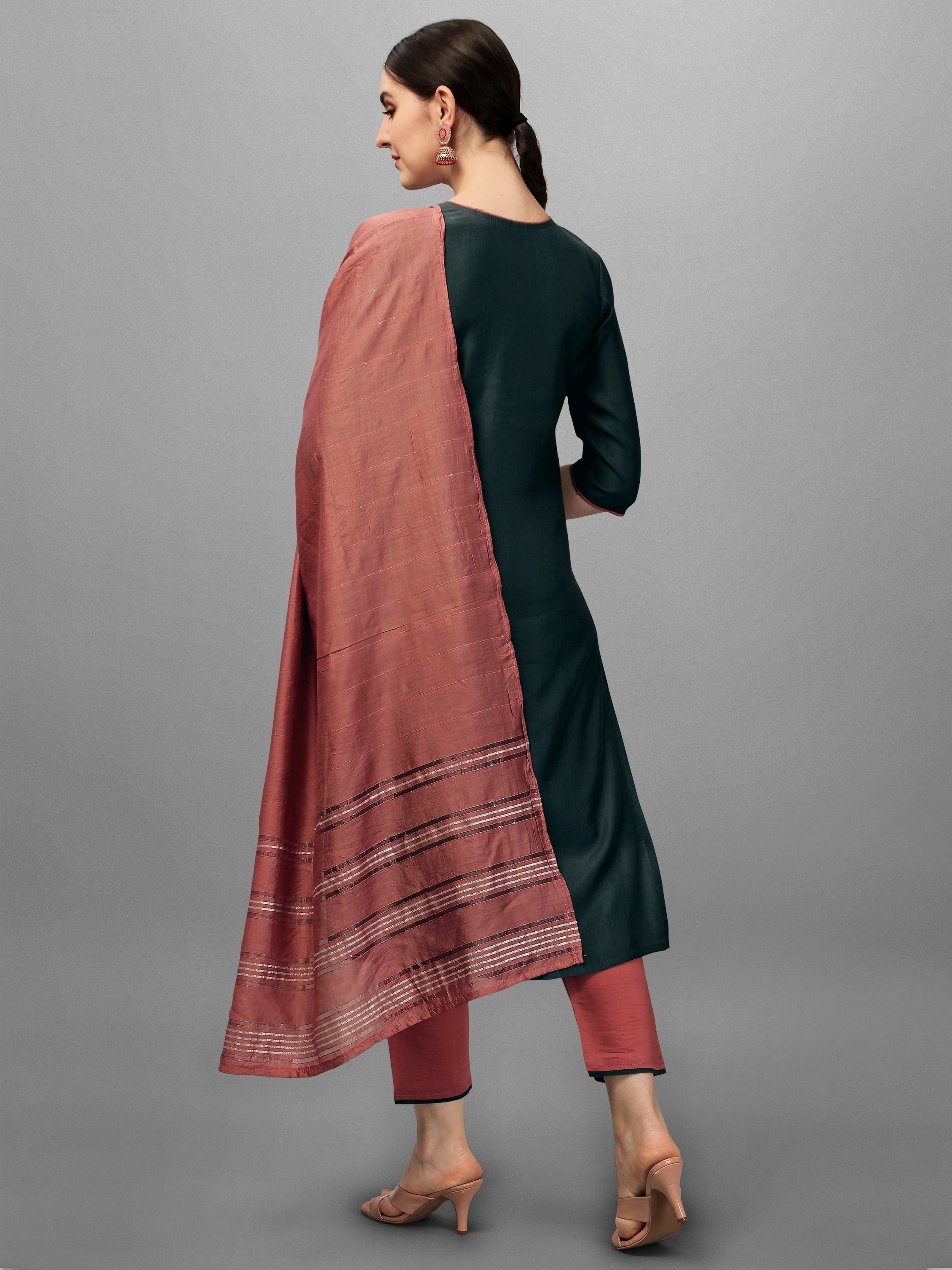 Embroidered Kurta With Pant & Dupatta Set, Multicolor - Hiral Fashion - Distacart