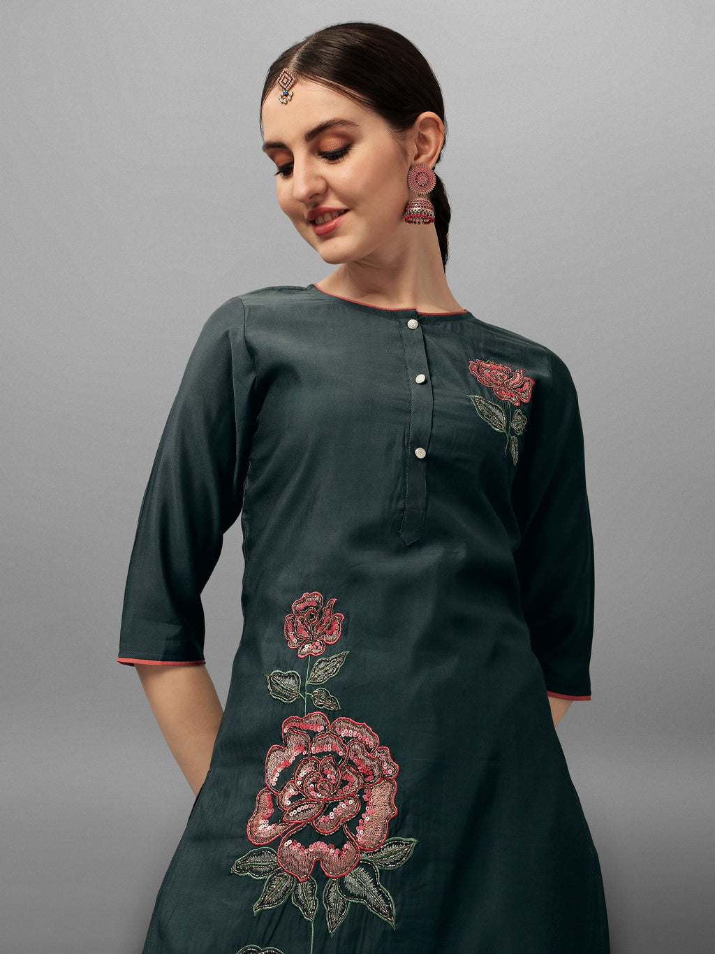 Embroidered Kurta With Pant & Dupatta Set, Multicolor - Hiral Fashion - Distacart