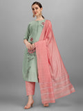 Embroidered Kurta With Pant & Dupatta Set, Multicolor - Hiral Fashion