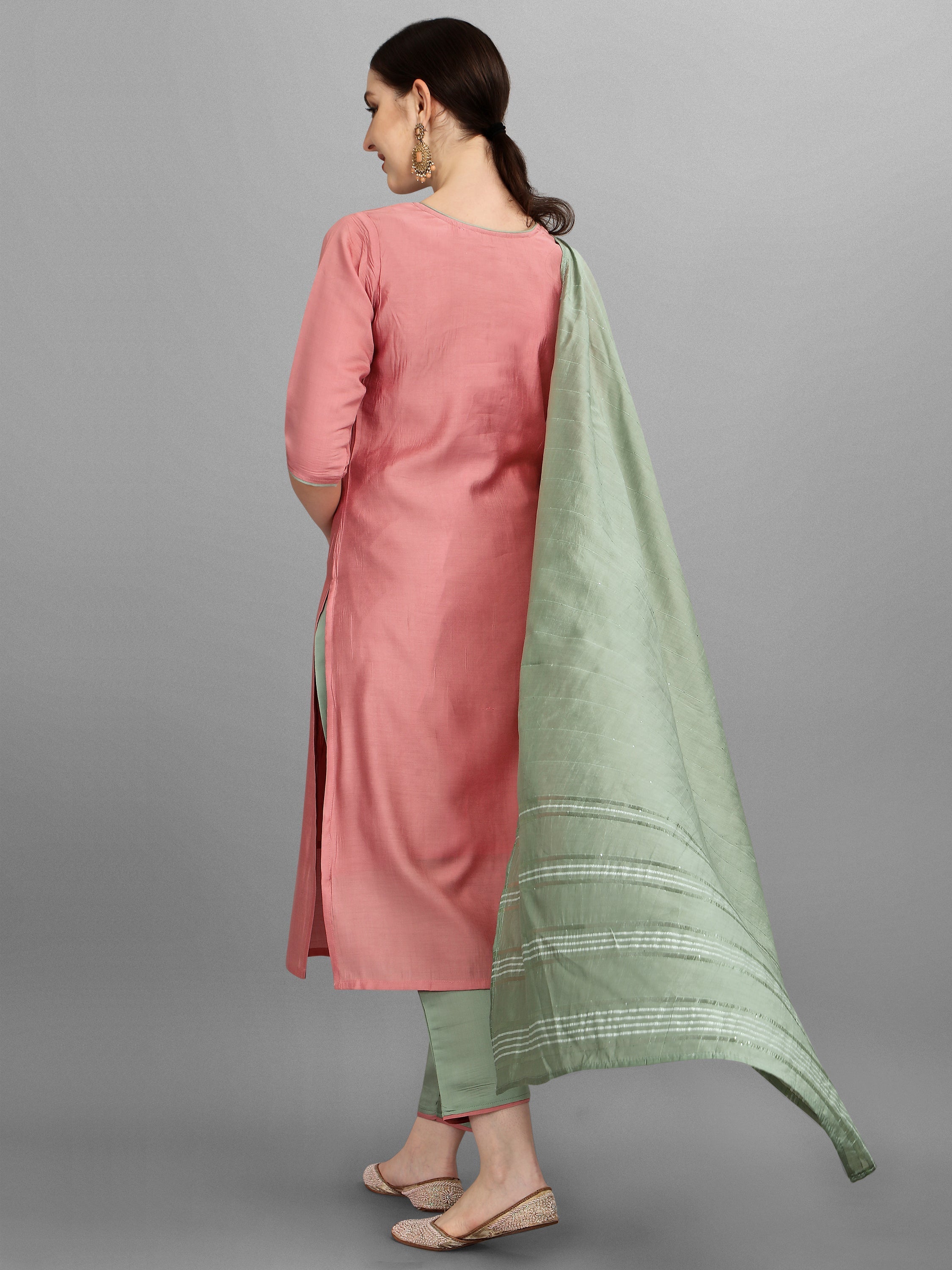 Embroidered Kurta With Pant & Dupatta Set, Multicolor - Hiral Fashion
