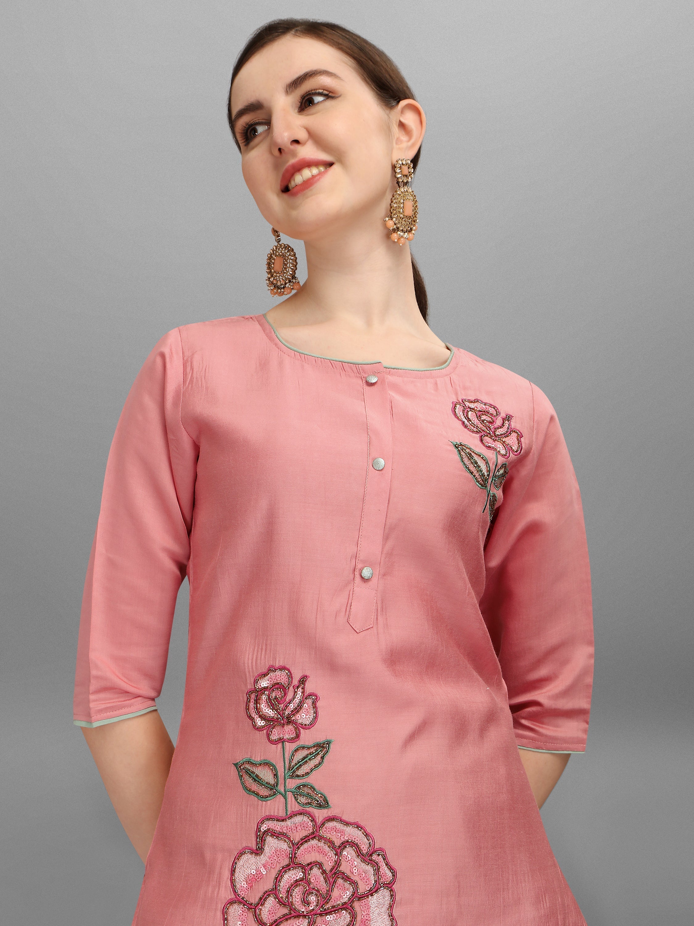 Embroidered Kurta With Pant & Dupatta Set, Multicolor - Hiral Fashion