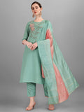 Embroidered Kurta With Pant & Dupatta Set, Multicolor - Hiral Fashion
