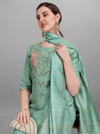 Embroidered Kurta With Pant & Dupatta Set, Multicolor - Hiral Fashion
