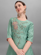 Embroidered Kurta With Pant & Dupatta Set, Multicolor - Hiral Fashion