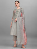 Floral Embroidered Kurta With Pant And Dupatta Set, Multicolor - Hiral Fashion - Distacart