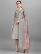 Floral Embroidered Kurta With Pant And Dupatta Set, Multicolor - Hiral Fashion - Distacart