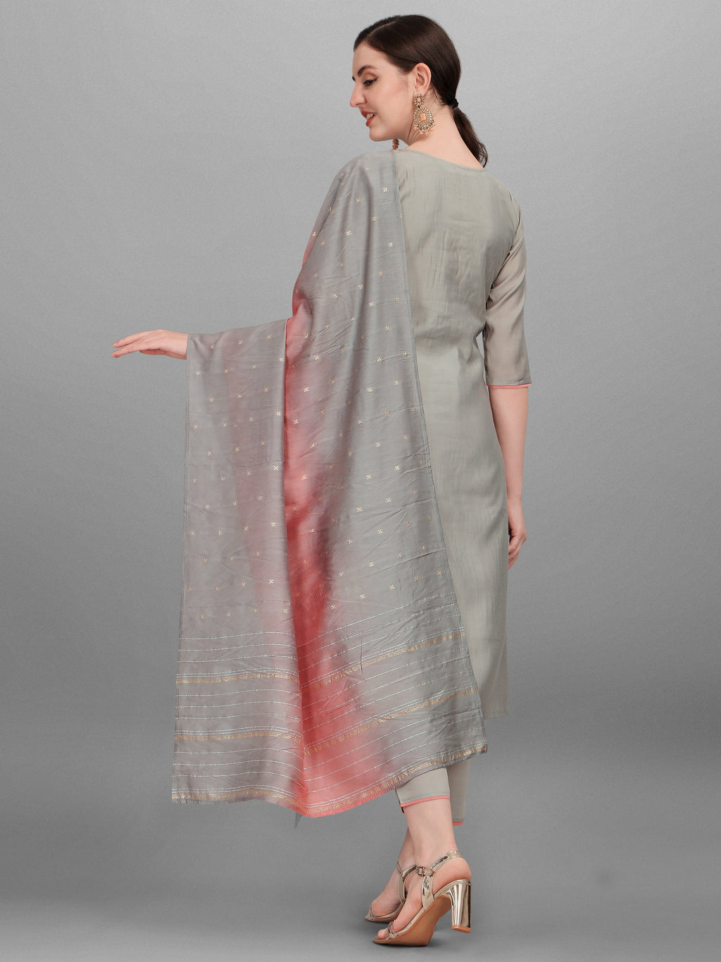 Floral Embroidered Kurta With Pant And Dupatta Set, Multicolor - Hiral Fashion - Distacart