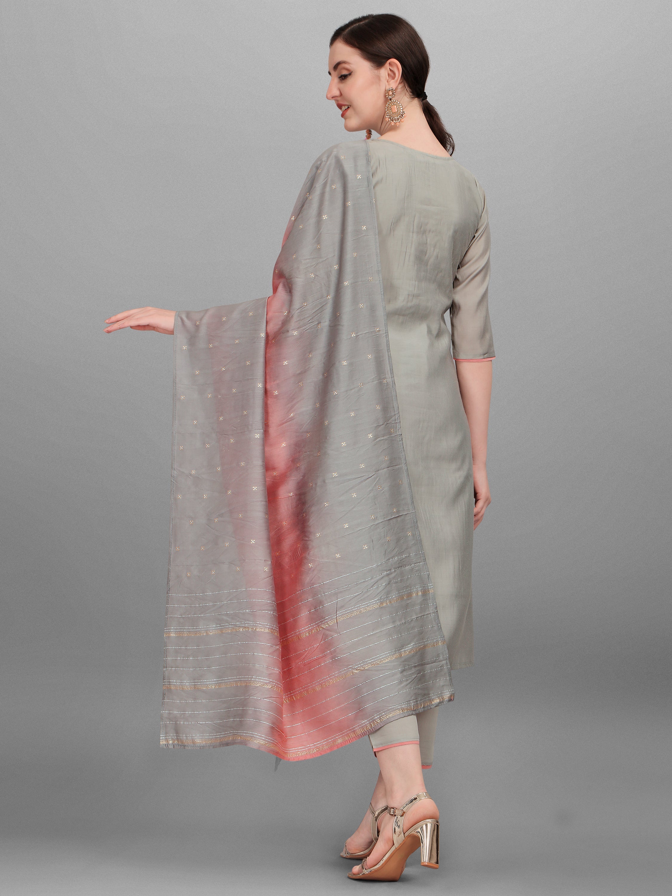Floral Embroidered Kurta With Pant And Dupatta Set, Multicolor - Hiral Fashion - Distacart