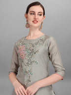 Floral Embroidered Kurta With Pant And Dupatta Set, Multicolor - Hiral Fashion - Distacart