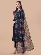 Hand Embroidered Kurta With Pant And Printed Dupatta Set, Multicolor - Hiral Fashion - Distacart
