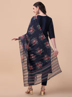 Hand Embroidered Kurta With Pant And Printed Dupatta Set, Multicolor - Hiral Fashion - Distacart