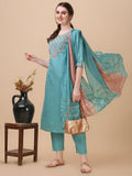 Embroidered Kurta With Pant And Dupatta Set, Multicolor - Hiral Fashion