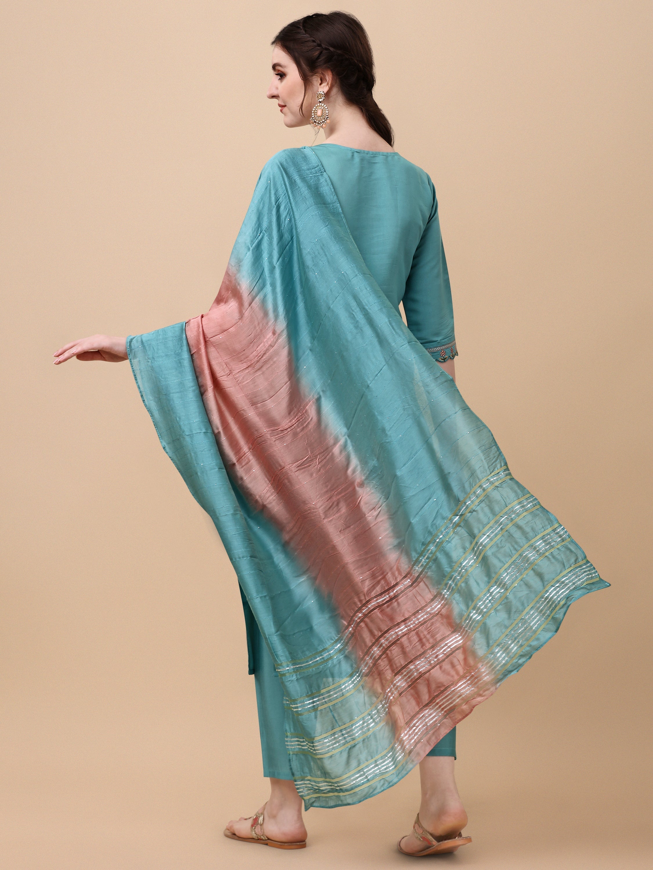 Embroidered Kurta With Pant And Dupatta Set, Multicolor - Hiral Fashion