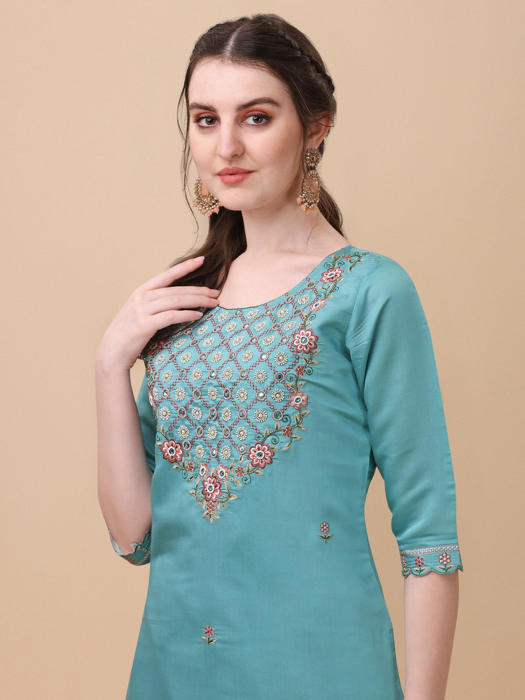 Embroidered Kurta With Pant And Dupatta Set, Multicolor - Hiral Fashion