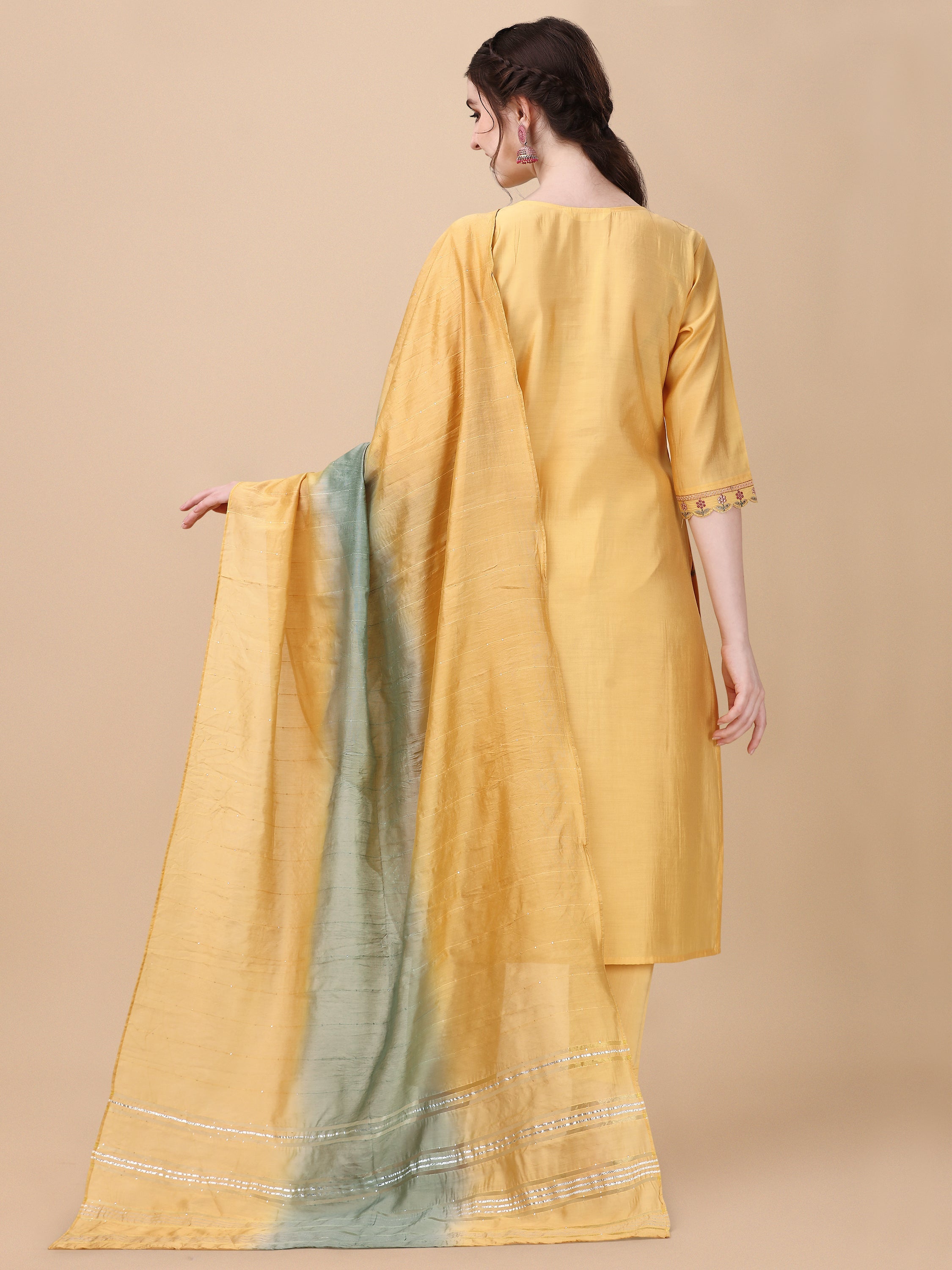 Embroidered Kurta With Pant And Dupatta Set, Multicolor - Hiral Fashion