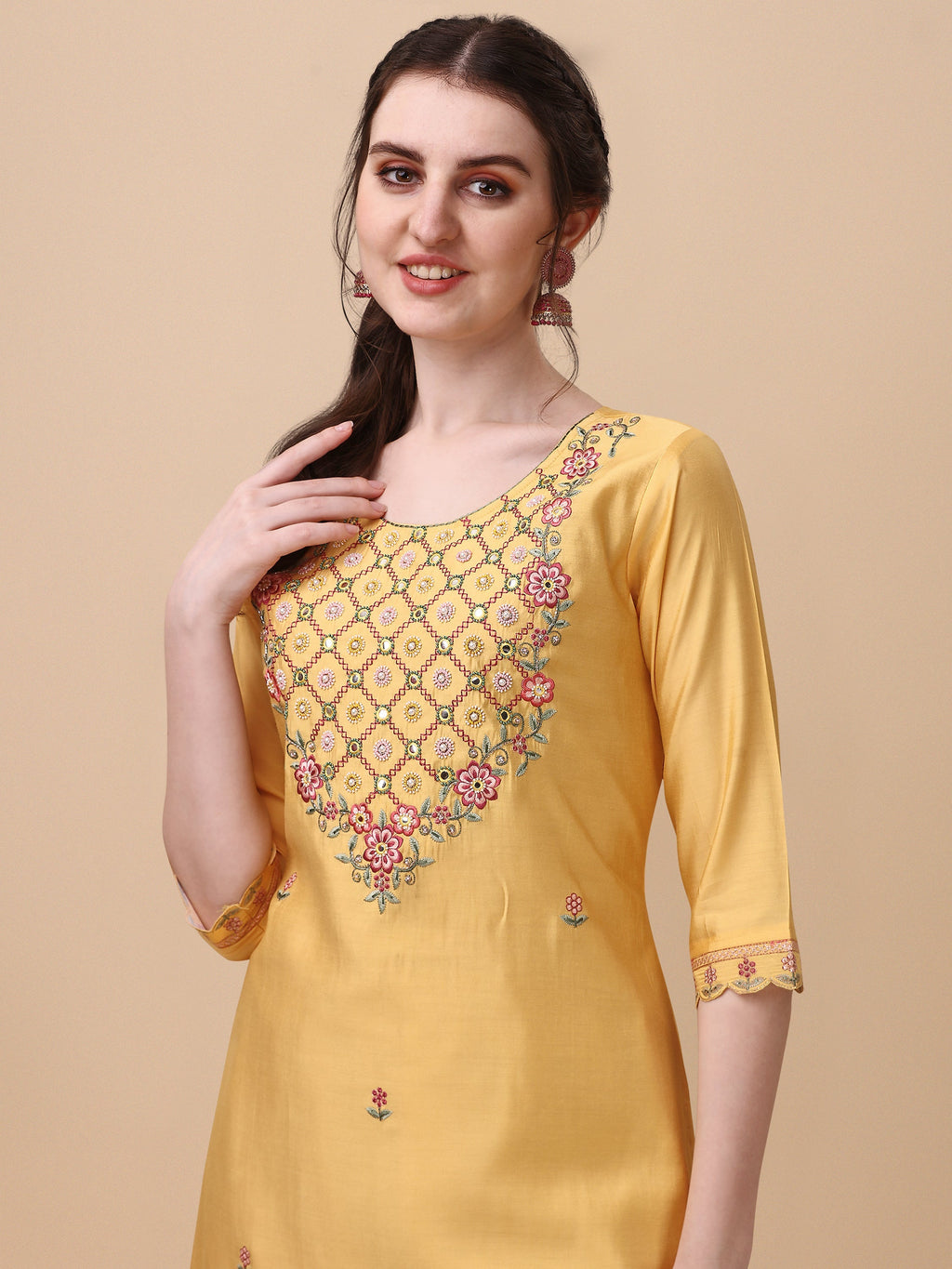 Embroidered Kurta With Pant And Dupatta Set, Multicolor - Hiral Fashion