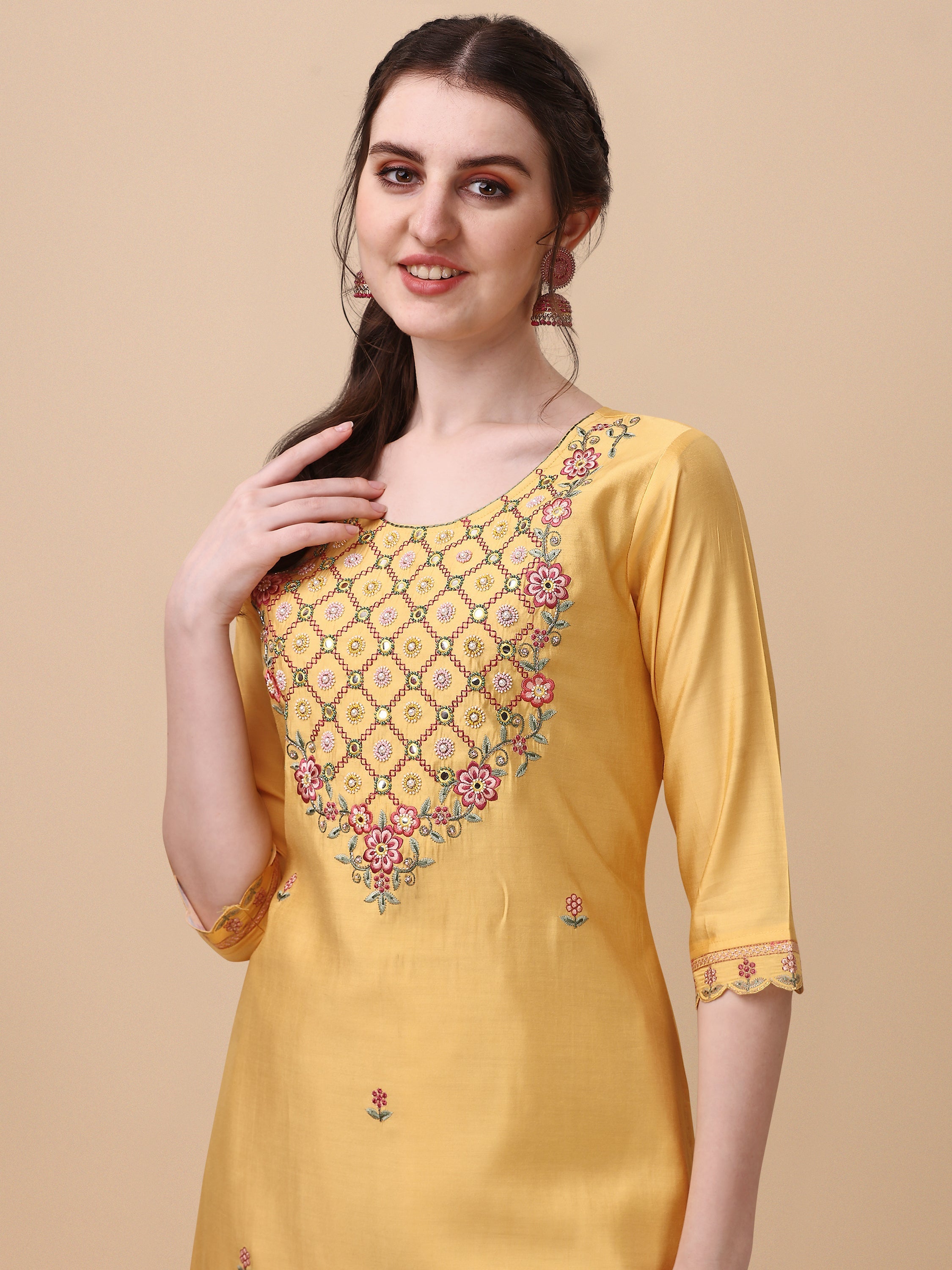 Embroidered Kurta With Pant And Dupatta Set, Multicolor - Hiral Fashion