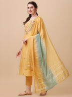 Embroidered Kurta With Pant And Dupatta Set, Multicolor - Hiral Fashion
