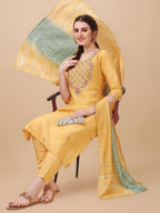 Embroidered Kurta With Pant And Dupatta Set, Multicolor - Hiral Fashion