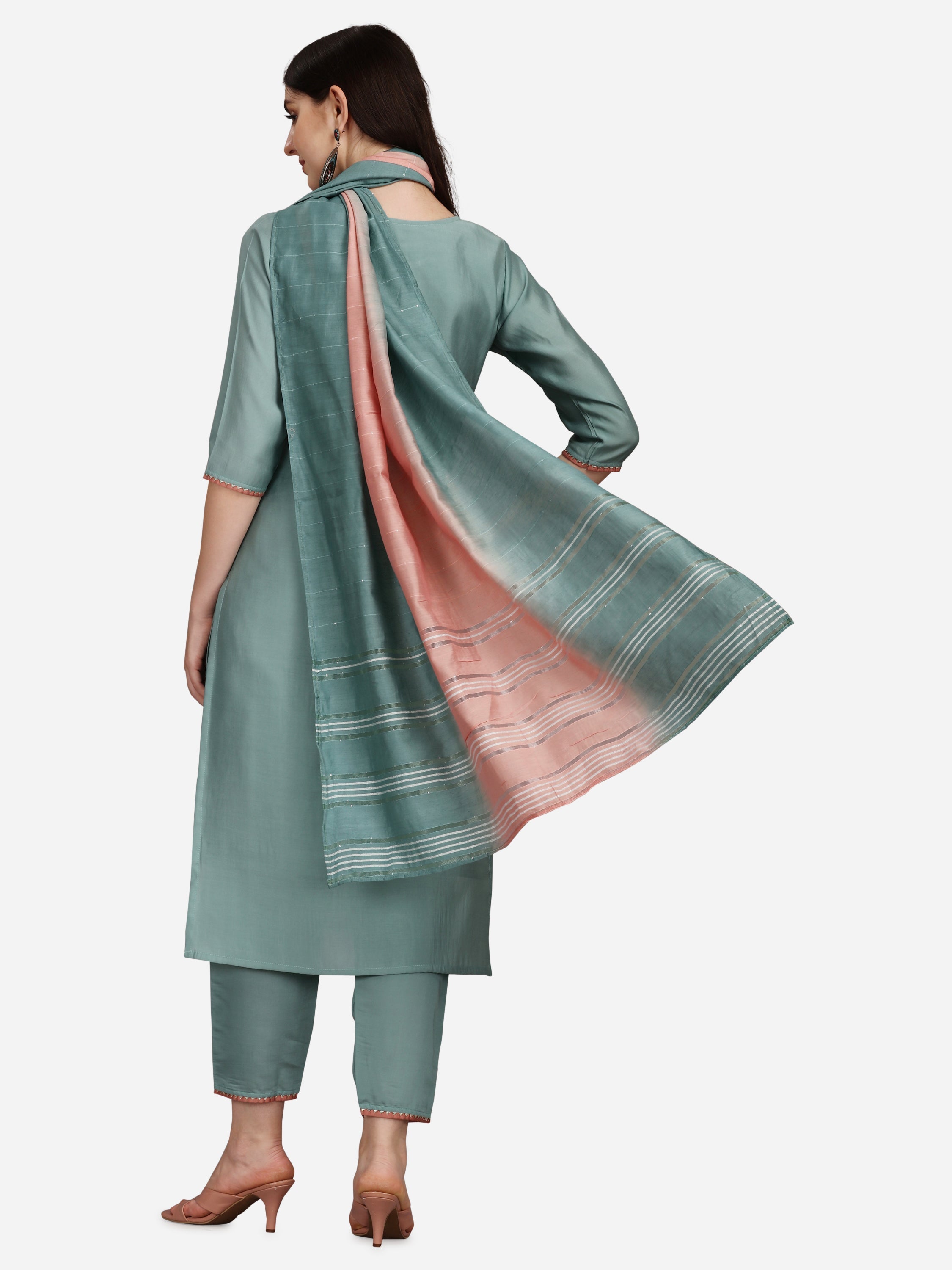 Embroidered Kurta With Pant & Dupatta Set, Multicolor - Hiral Fashion