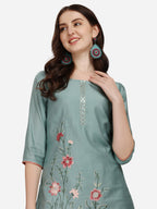 Embroidered Kurta With Pant & Dupatta Set, Multicolor - Hiral Fashion