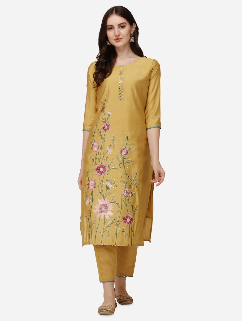 Embroidered Kurta With Pant & Dupatta Set, Multicolor - Hiral Fashion