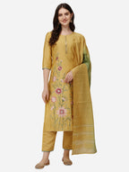 Embroidered Kurta With Pant & Dupatta Set, Multicolor - Hiral Fashion