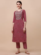 Hand Embroidered Pink Chanderi Kurta With Pant & Dupatta Set Premium, Multicolor - Hiral Fashion - Distacart