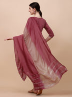 Hand Embroidered Pink Chanderi Kurta With Pant & Dupatta Set Premium, Multicolor - Hiral Fashion - Distacart