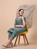 Embroidered Kurta With Pant And Printed Dupatta Set, Multicolor - Hiral Fashion - Distacart