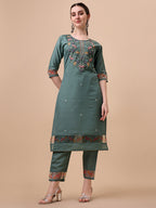 Embroidered Kurta With Pant And Printed Dupatta Set, Multicolor - Hiral Fashion - Distacart