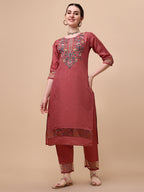 Embroidered Kurta With Pant & Printed Dupatta Set, Multicolor - Hiral Fashion - Distacart