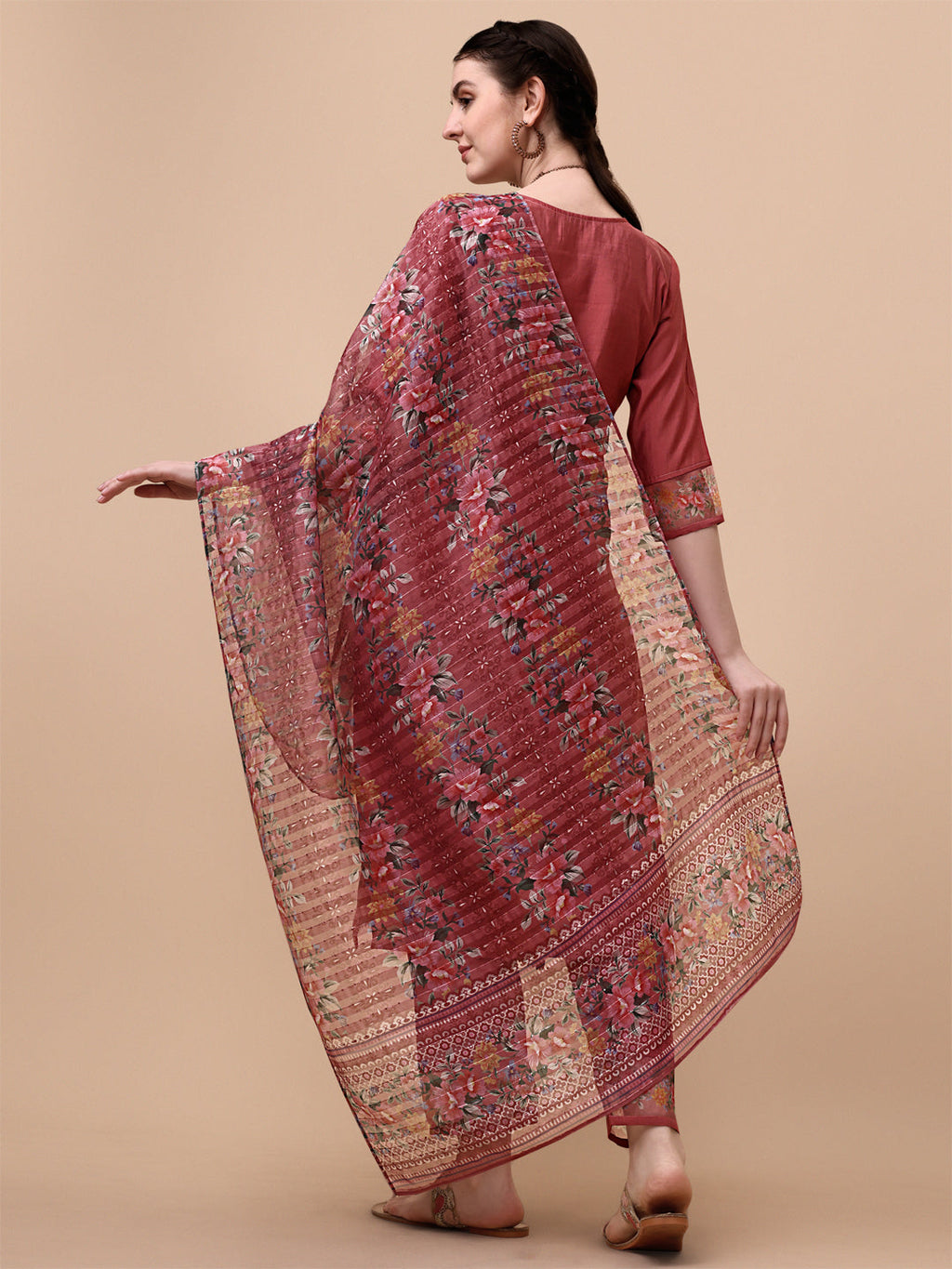 Embroidered Kurta With Pant & Printed Dupatta Set, Multicolor - Hiral Fashion - Distacart