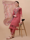 Embroidered Kurta With Pant & Printed Dupatta Set, Multicolor - Hiral Fashion - Distacart