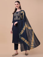 Embroidered Kurta , Pant & Dupatta Set, Multicolor - Hiral Fashion - Distacart