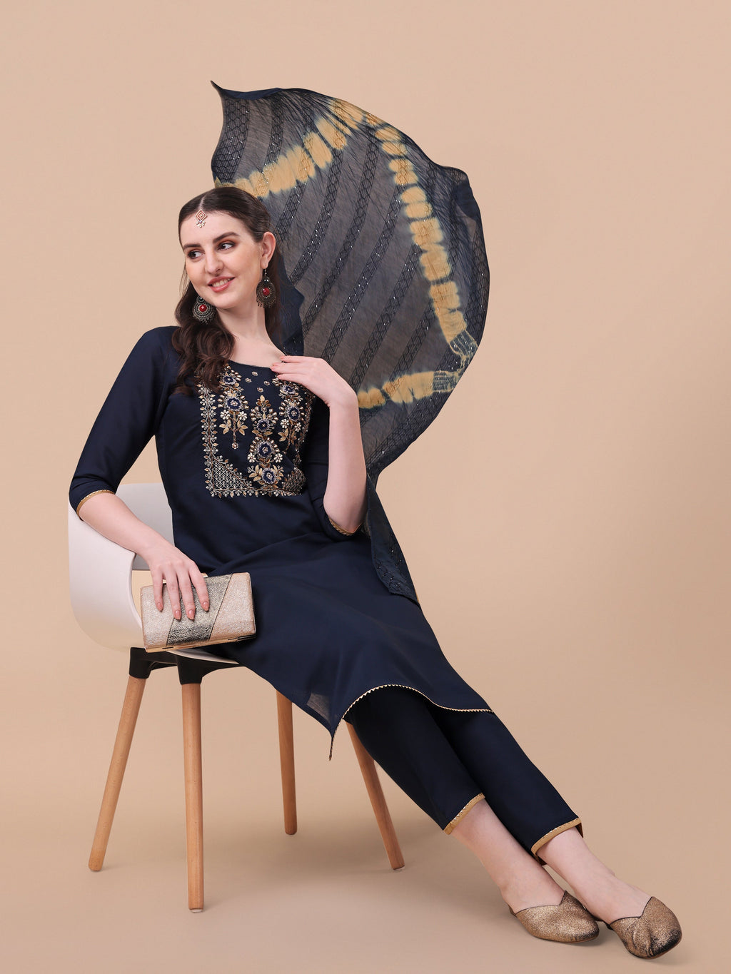 Embroidered Kurta , Pant & Dupatta Set, Multicolor - Hiral Fashion - Distacart