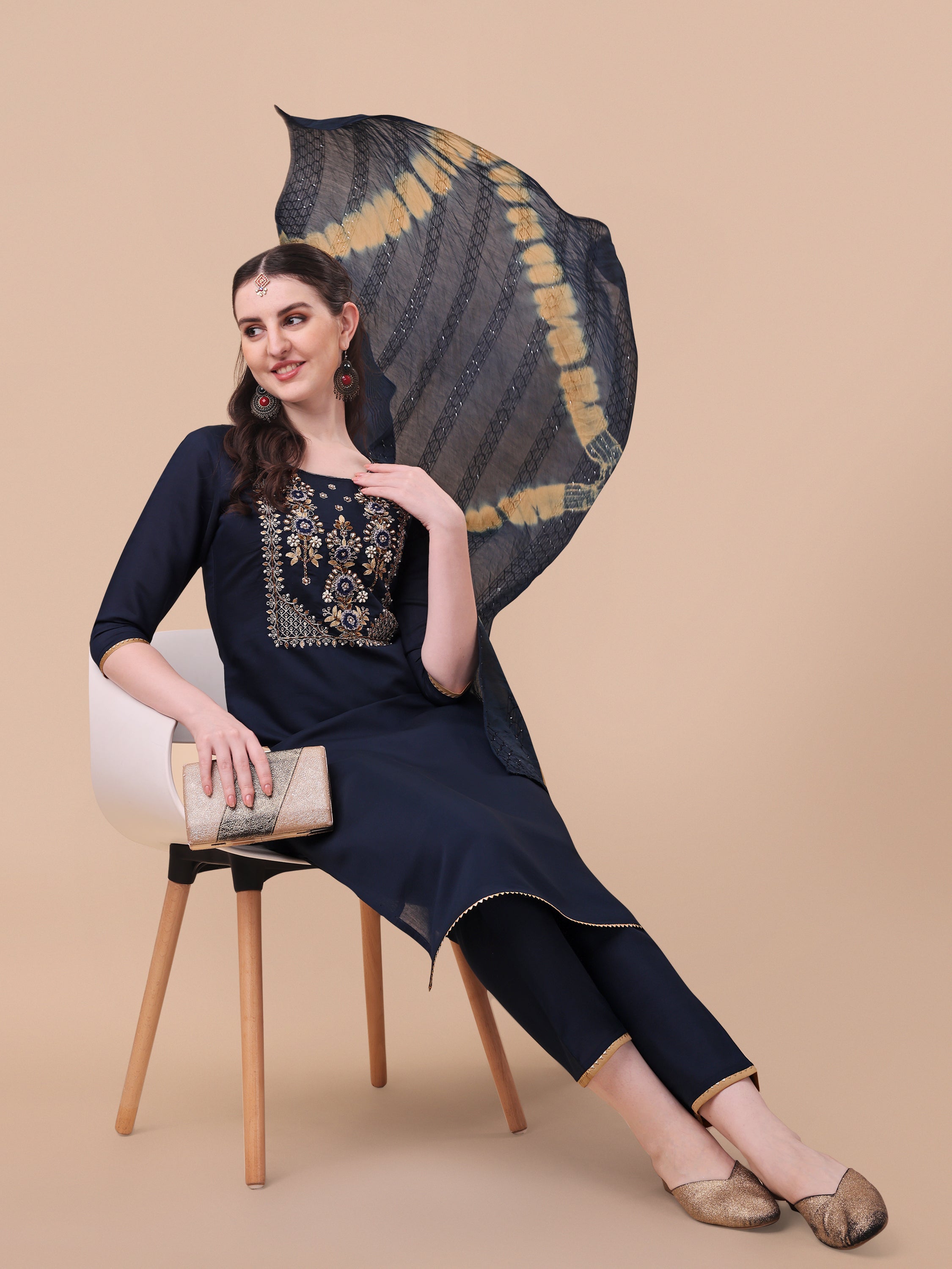 Embroidered Kurta , Pant & Dupatta Set, Multicolor - Hiral Fashion - Distacart