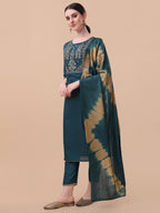 Embroidered Kurta With Pant& Dupatta Set, Multicolor - Hiral Fashion - Distacart
