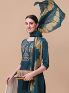 Embroidered Kurta With Pant& Dupatta Set, Multicolor - Hiral Fashion - Distacart