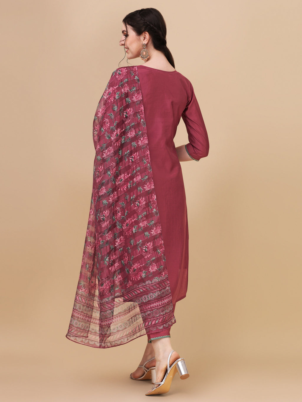 Embroidered Kurta With Pant & Printed Dupatta Set, Multicolor - Hiral Fashion