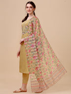 Embroidered Kurta With Pant & Printed Dupatta Set, Multicolor - Hiral Fashion
