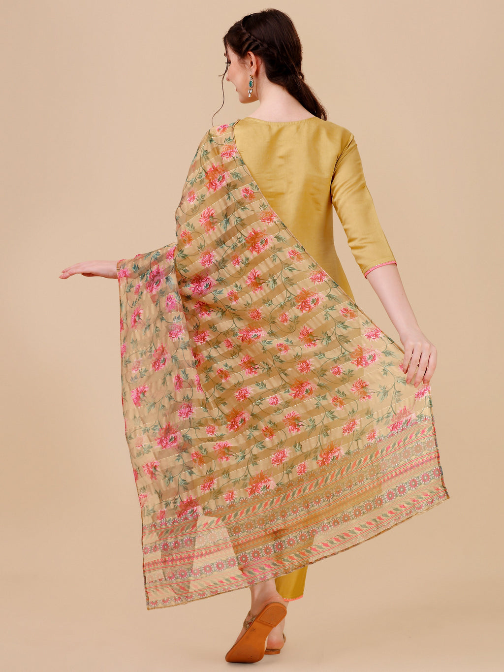 Embroidered Kurta With Pant & Printed Dupatta Set, Multicolor - Hiral Fashion
