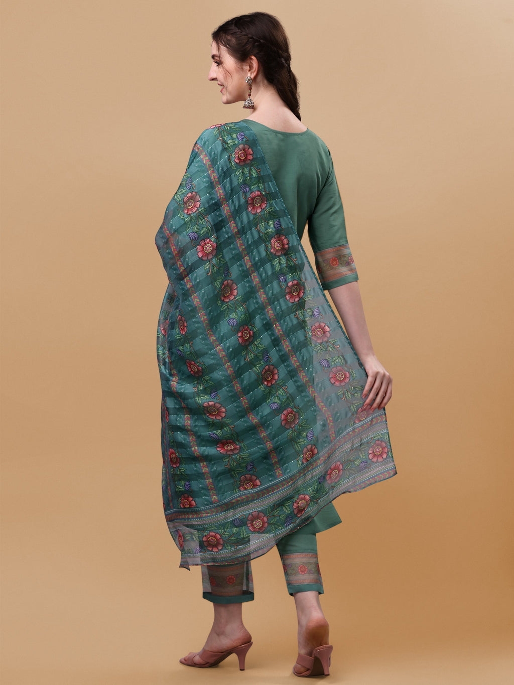 Hand Embroidered Kurta With Pant And Dupatta Set, Multicolor - Hiral Fashion