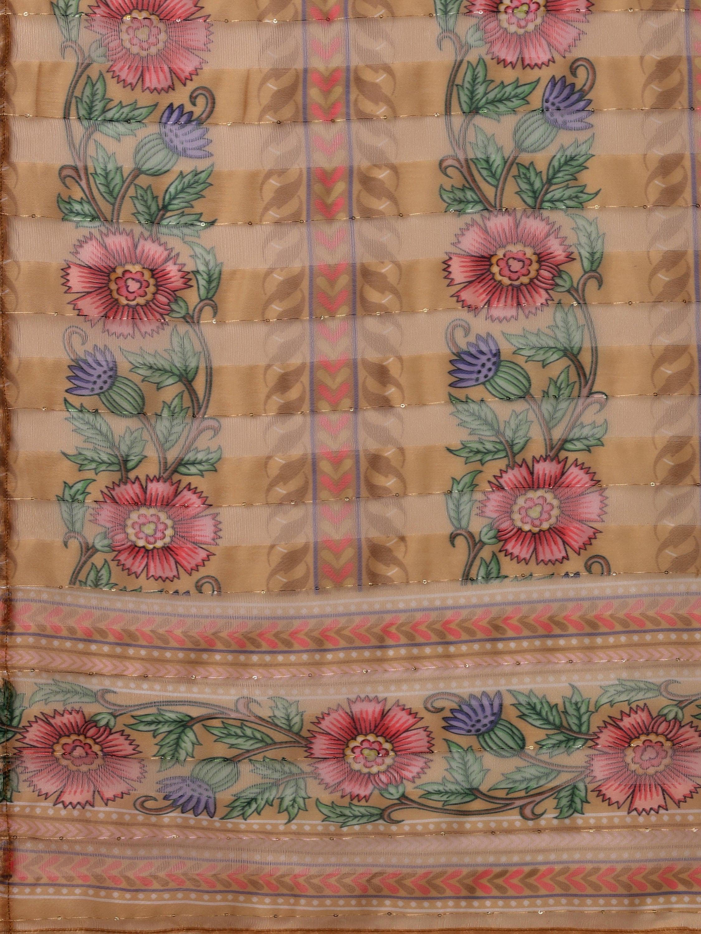 Hand Embroidered Kurta With Pant And Organza Printed Dupatta Set, Multicolor - Hiral Fashion