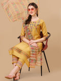 Hand Embroidered Kurta With Pant And Organza Printed Dupatta Set, Multicolor - Hiral Fashion