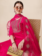 Embroidered Kurta With Pant & Dupatta Set, Multicolor - Hiral Fashion - Distacart