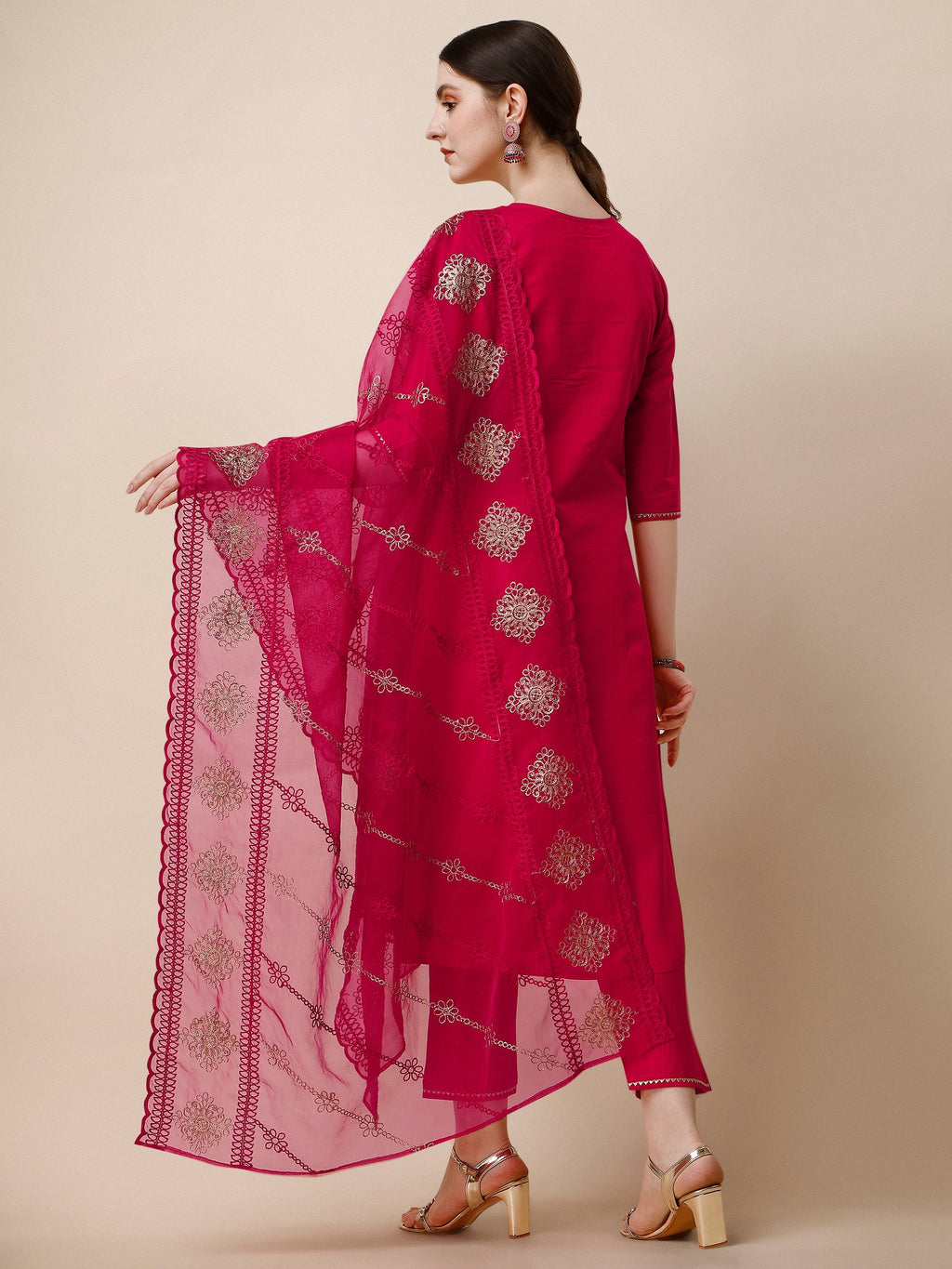 Embroidered Kurta With Pant & Dupatta Set, Multicolor - Hiral Fashion - Distacart
